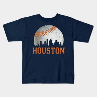 Vintage Houston Texas Skyline Baseball Kids T-Shirt